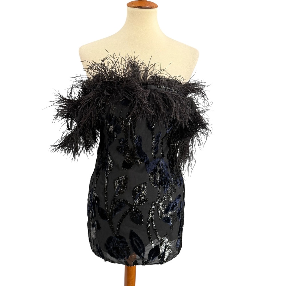 Chrissy Teigen x Revolve Feather Sequin Mini Dress‎ Black Size Small